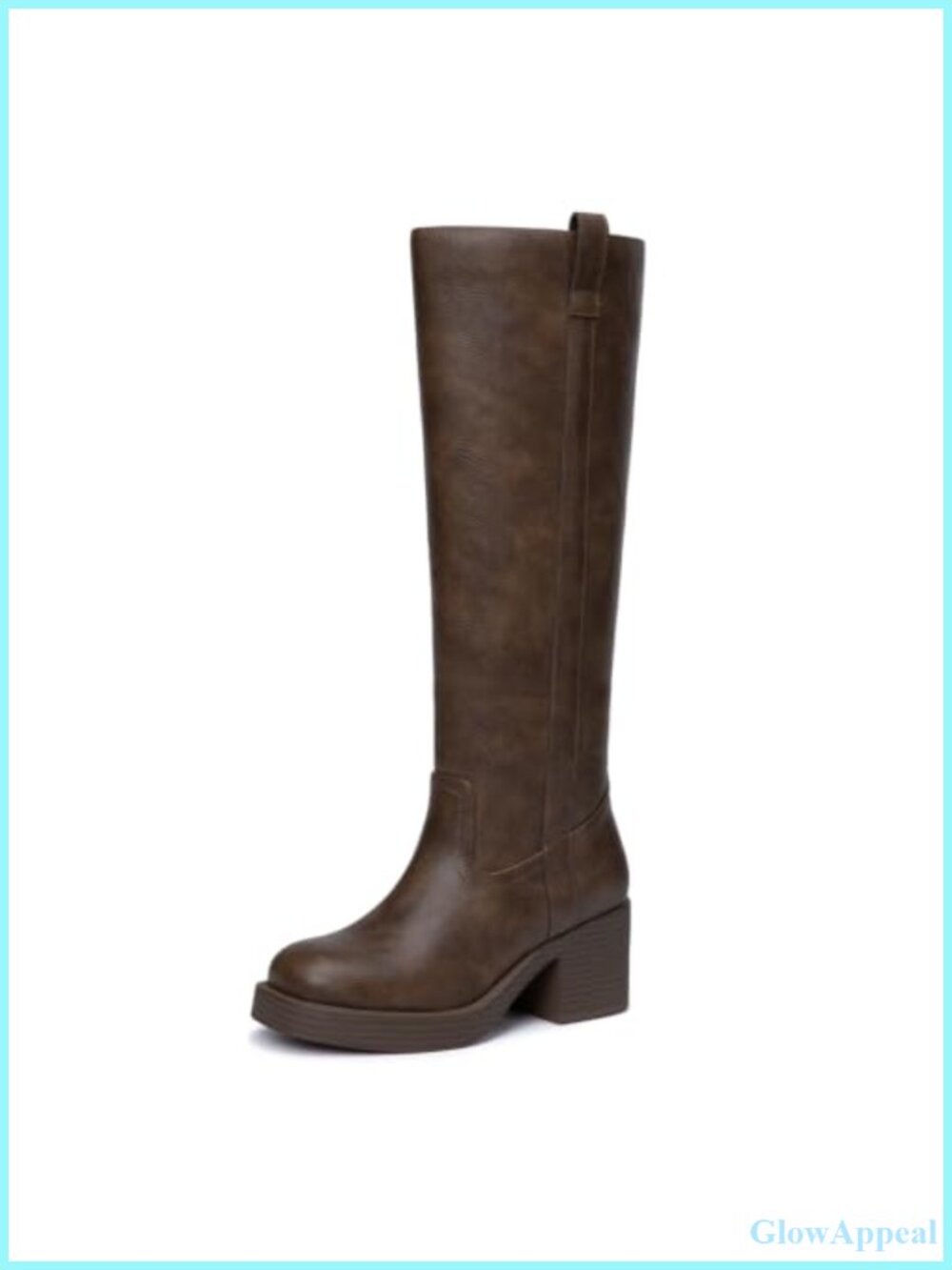 Faux Leather Knee High Boots Riding Block Heel Round Toe